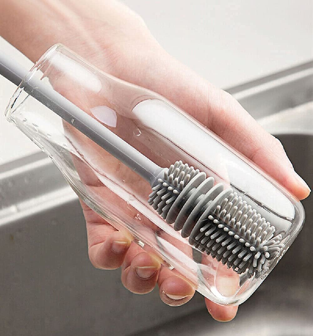  Cleaning Brush Silicone Long Handle for Water Bottle Narrow Neck Containers Vase and Glass Sports 